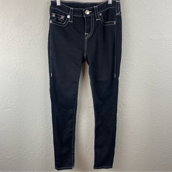 True Religion dark rinse skinny Jean with white contrast stitching - Picture 2 of 11